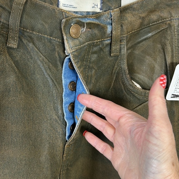 Free People We The Free Good Luck Coated Mid Rise Barrel Jean Vegan Sz 24 NEW - Picture 6 of 13